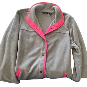 Susan Graver Weekend Fleece Jacket Snap Front Gray Pink Trim Womens‎